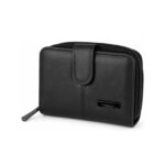 Black sheepskin wallet with rounded tab and central vertical seam — Sheepskin leather, SKU 5221