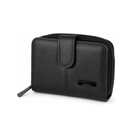 Black sheepskin wallet with rounded tab and central vertical seam — Sheepskin leather, SKU 5221