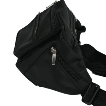 Waist bag side wing showing angled zipper and strap slider — Polyester fabric, SKU 5402