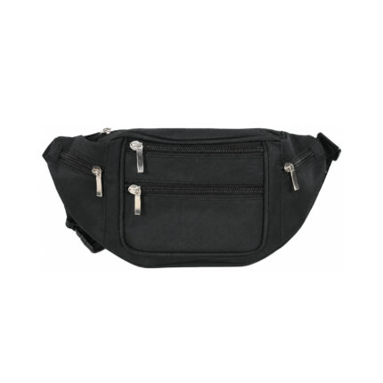 Black waist bag with two centre zips and angled wing zips — Polyester fabric, SKU 5402