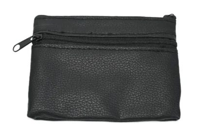 Back of the black wallet showing a horizontal zip above a plain panel — PU leather, SKU 6051