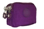 Polyester Three-Zipper Mini Wallet SKU 6052 angle view showing three-zipper layout and compact body