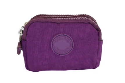 Polyester Three-Zipper Mini Wallet SKU 6052 front view showing three-zipper layout and compact body