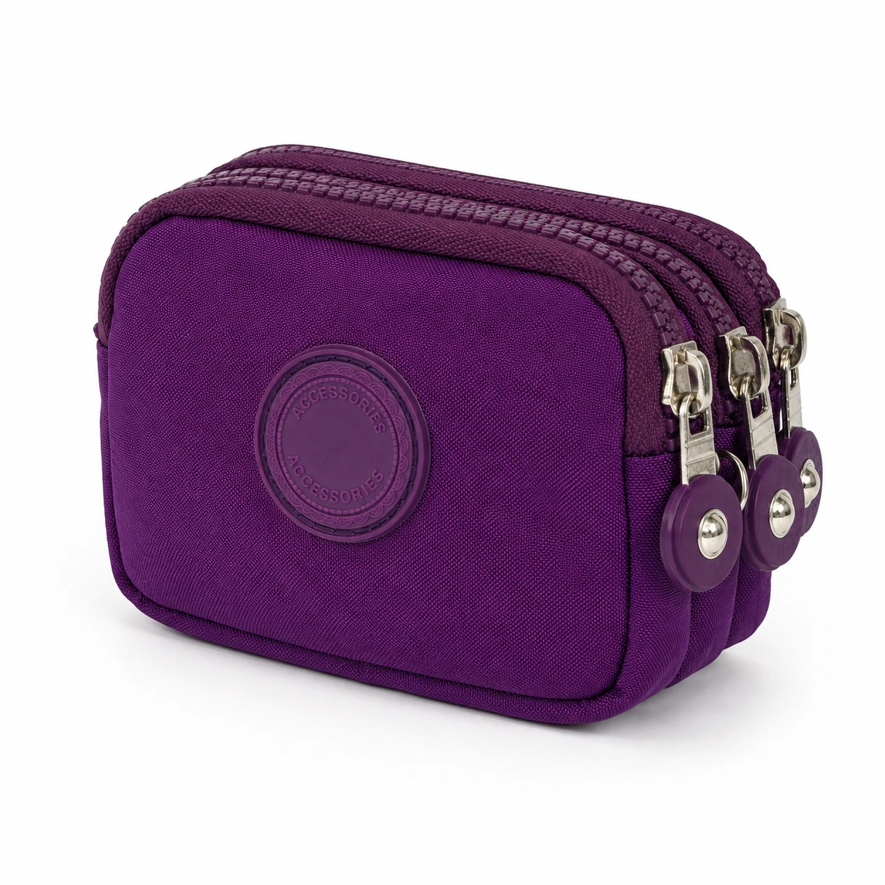 6052-polyester-wallets-polyester-13x9.5x4.5-main SKU 6052 purple polyester multi-zip coin pouch with round zipper pulls