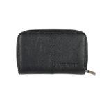 Back of the black wallet with central seam and faint stamped wording — Cowhide leather, SKU 6073