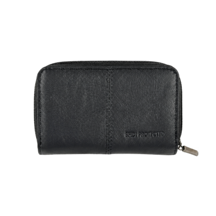 Back of the black wallet with central seam and faint stamped wording — Cowhide leather, SKU 6073