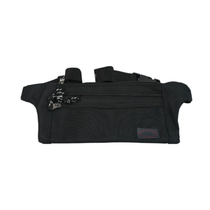 Front of long black pouch with small sewn lower label — Polyester fabric, SKU 6152