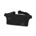 Black flat waist pouch with horizontal zips and flecked cord pulls — Polyester fabric, SKU 6152