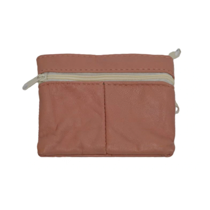 Pink purse rear with one pale zip and centre seam — Sheepskin leather, SKU 6391