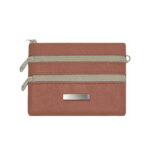 Pink purse with two pale front zip bands and silver-tone plate — Sheepskin leather, SKU 6391