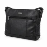 Minimalist sheepskin shoulder bag OEM SKU 641B with black rectangular body, front zipper pocket, and seam divisions