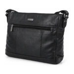 Black shoulder bag with broad top band, horizontal front zip and vertical panels — Sheepskin leather, SKU 641B