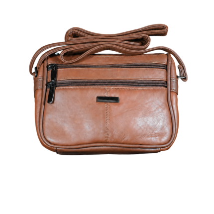 Brown bag front with central seam and folded long strap — Sheepskin leather, SKU 642B