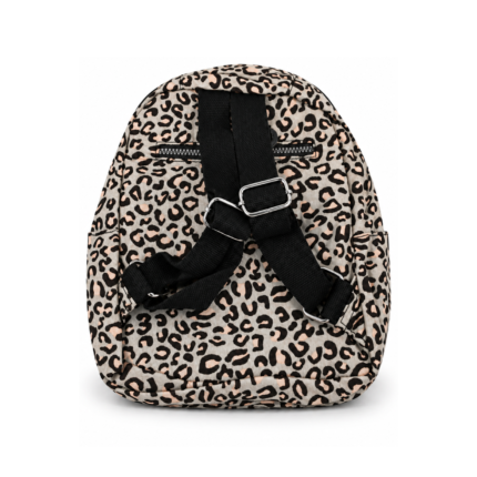 Back of the leopard-print backpack with black shoulder straps and adjustment hardware — Polyester fabric, SKU 6442