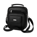 Black crossbody bag with top handle and small front flap — Sheepskin leather, SKU 6541