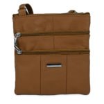 Brown version of the pouch with stacked front zips and vertical lower seams — Cowhide leather, SKU 6673