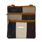 Multicolour panelled pouch with two stacked front zips and a cream centre panel — Cowhide leather, SKU 6673