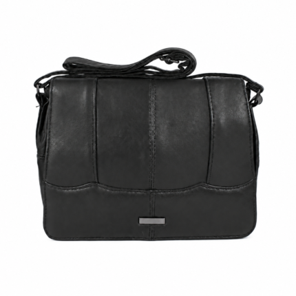 Front of black flap bag with small lower plaque — Sheepskin leather, SKU 6691