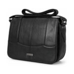 Black shoulder bag with vertically panelled flap and scalloped seam — Sheepskin leather, SKU 6691