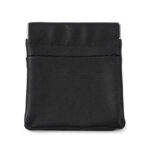 Black coin pouch with straight upper band and exposed metal ends — Sheepskin leather, SKU 6741