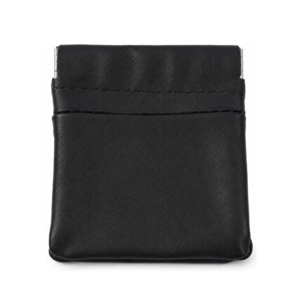 Black coin pouch with straight upper band and exposed metal ends — Sheepskin leather, SKU 6741