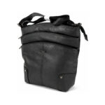 Tall black shoulder bag with curved front bands and studded lower corner patches — PU leather, SKU 6785
