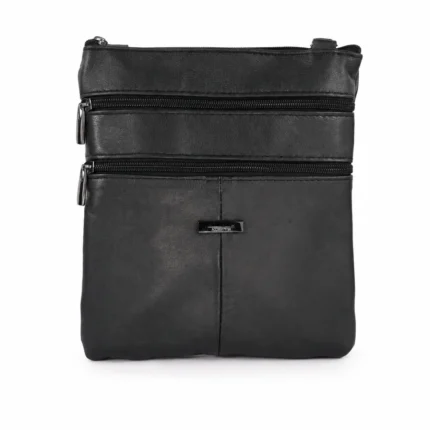 Sheepskin leather organizer crossbody OEM SKU 6891 with slim body, front zipper sections, strap attachment points, and low-depth profile