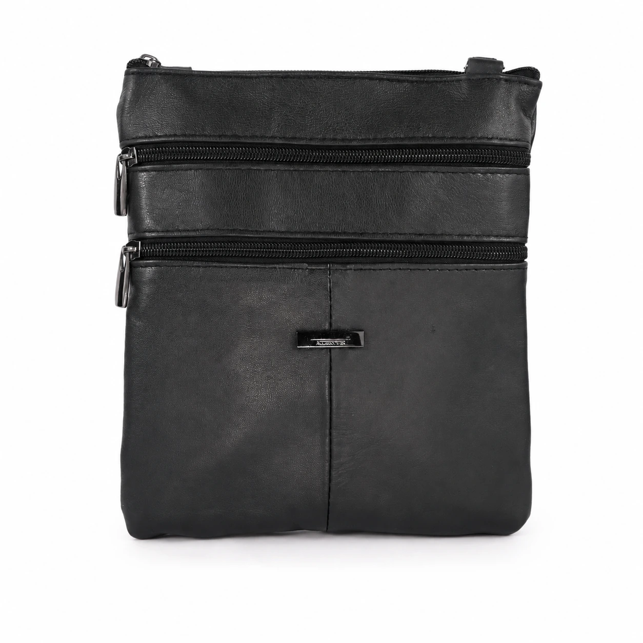 6891-crossbody-bags-sheepskin-22.7x19.2x1-main Sheepskin leather organizer crossbody OEM SKU 6891 with slim body, front zipper sections, strap attachment points, and low-depth profile