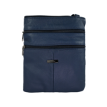Navy pouch front with two horizontal zips and small plaque — Sheepskin leather, SKU 6891