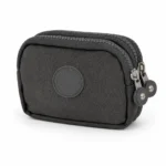 SKU 7052 black polyester multi-zip coin pouch with round fabric zipper pulls