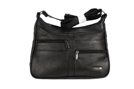 Cowhide Leather Shoulder Bag SKU 706FB front view showing shoulder strap structure and main body panel