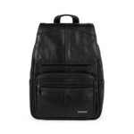 Full front of black backpack with centre-seamed flap — Sheepskin leather, SKU 70FB