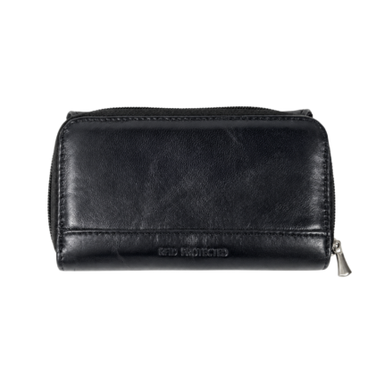 Navy wallet rear with low horizontal seam and edge zip — Sheepskin leather, SKU 7221