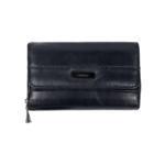 Navy wallet front with banded flap and metal plate — Sheepskin leather, SKU 7221