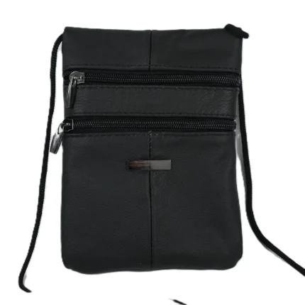 Cowhide Leather Compact Crossbody Bag SKU 7300 front view showing compact body and strap connection points