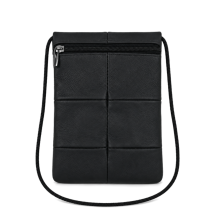 Back of the pouch with stitched rectangular panels and one upper zip — Cowhide leather, SKU 7300