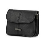 Black pouch with rounded flap, centre seam and layered sides — Cowhide leather, SKU 7373