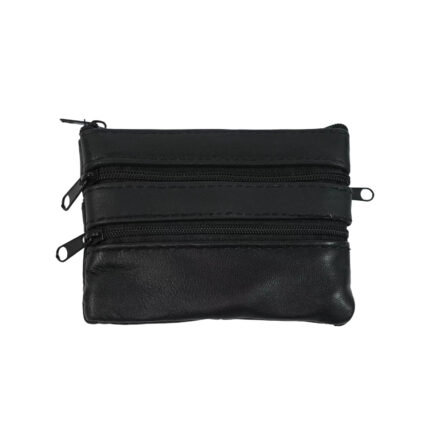 Black purse with two horizontal front zips and no plate — Sheepskin leather, SKU 7391