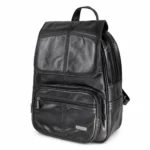 Sheepskin leather travel backpack OEM SKU 7910 with tall body, front zipper pocket, top handle, and shoulder straps