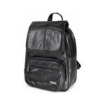 Black backpack with broad upper flap and rounded lower zip section — Sheepskin leather, SKU 7910