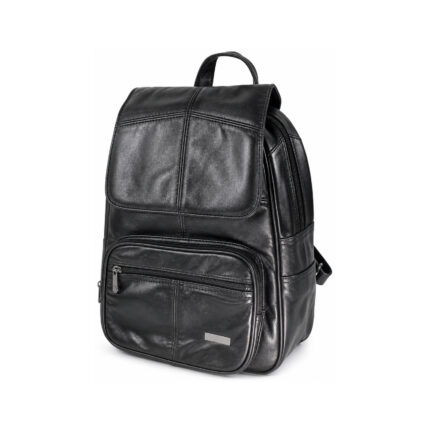 Black backpack with broad upper flap and rounded lower zip section — Sheepskin leather, SKU 7910