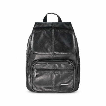 Backpack front with centre-seamed flap and horizontal lower zip — Sheepskin leather, SKU 7910