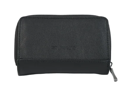Plain back of the charcoal wallet with lower panel band and edge zip — Cowhide leather, SKU 8073