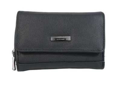 Cowhide Leather Mini Wallet SKU 8073 front view showing fold structure and mini wallet profile