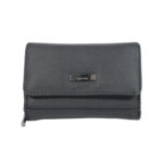 Charcoal wallet with a broad rounded flap and small rectangular plaque — Cowhide leather, SKU 8073