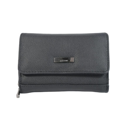 Charcoal wallet with a broad rounded flap and small rectangular plaque — Cowhide leather, SKU 8073