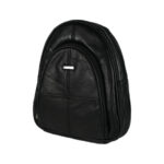 Black backpack with tall arched front zip section and central plaque — Sheepskin leather, SKU 8491