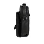 Side of black bag showing short handle, ring and separated front layer — Sheepskin leather, SKU 8541