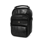Upright black bag with top handle and layered zip-and-flap front — Sheepskin leather, SKU 8541
