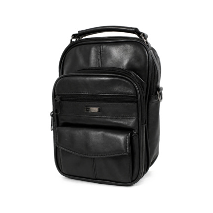 Upright black bag with top handle and layered zip-and-flap front — Sheepskin leather, SKU 8541